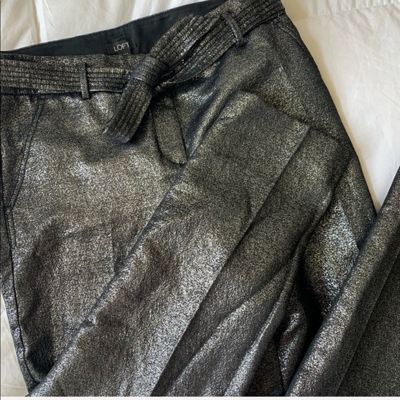 Loft | Metallic Belted Trouser Pants Size 4 - Picture 6 of 7